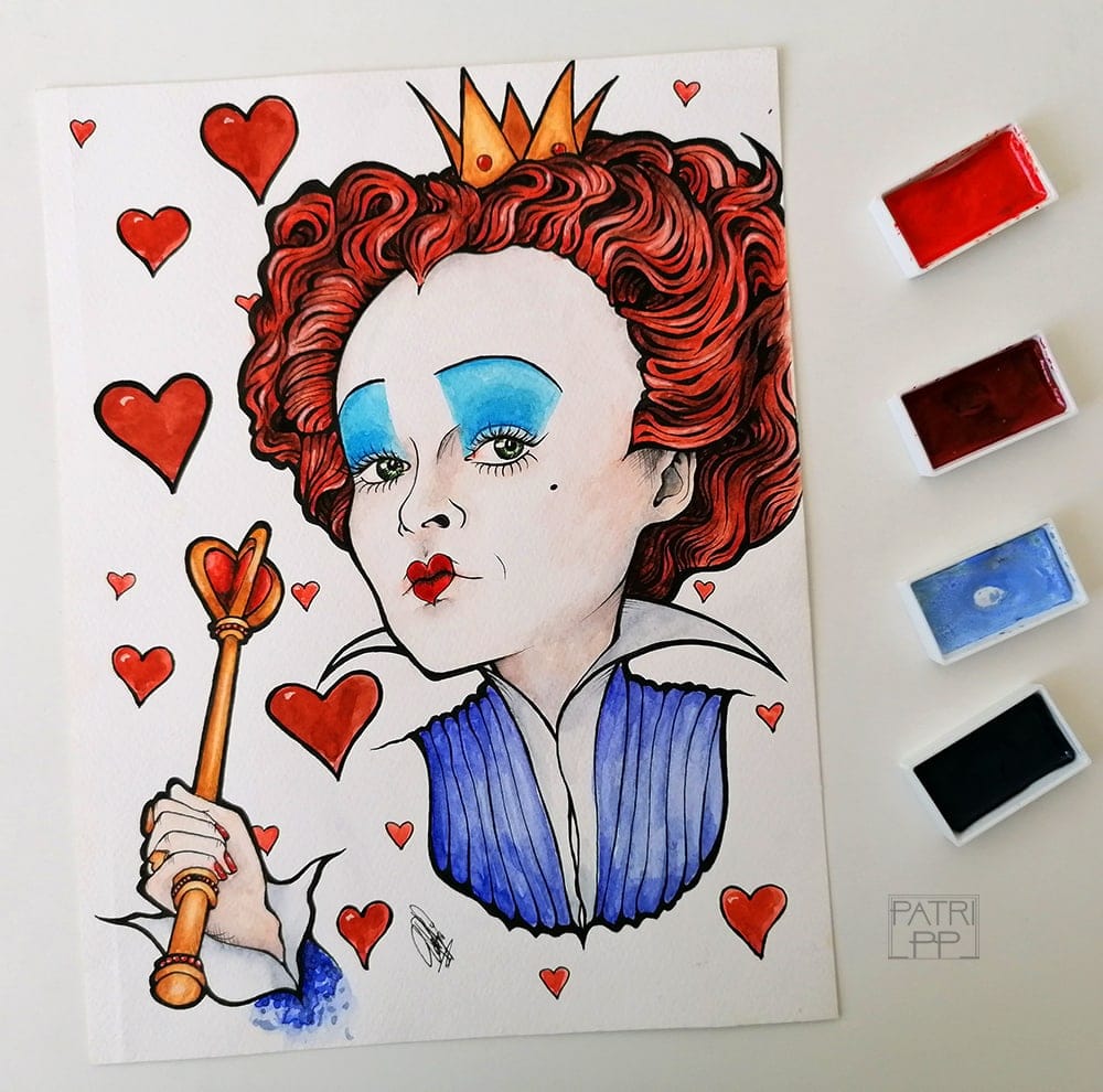 queen of hearts tim burton drawing