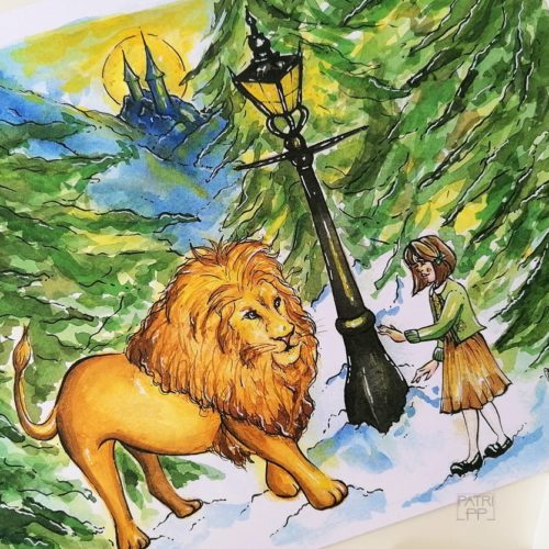 art print the chronicles of Narnia aslan and lucy pevensie